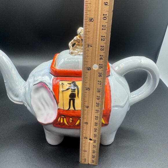 Vintage Luster Ware Elephant Teapot/w Rider on Lid Egyptian Design, Japan - Picture 12 of 15
